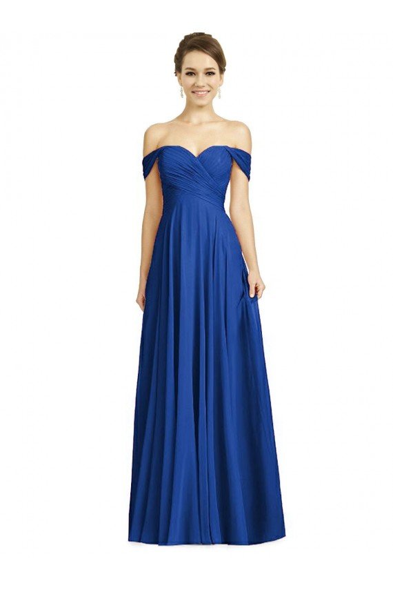 Shop Off the Shoulder Draped Chiffon Evening Maxi Dress