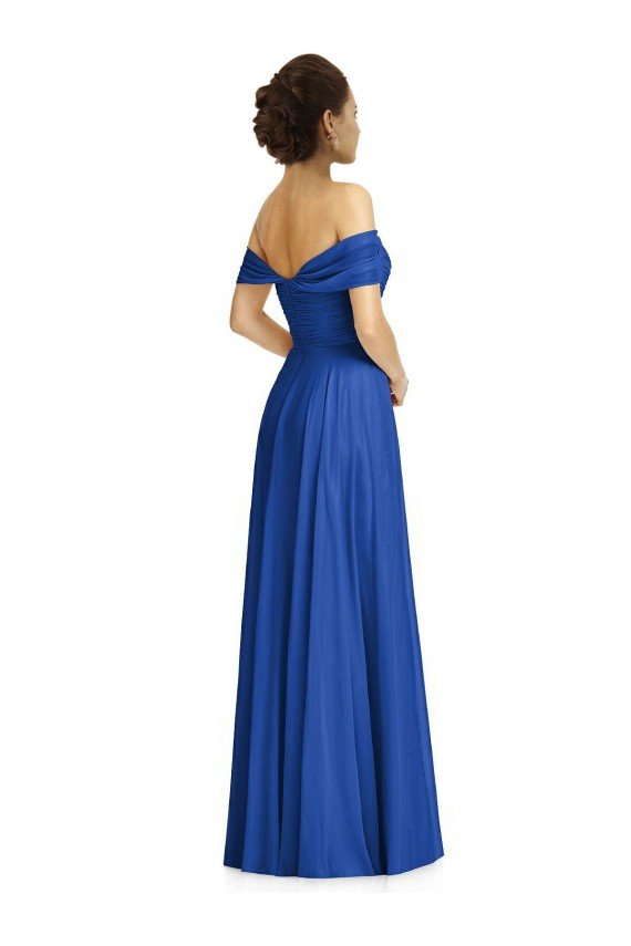 Shop Off the Shoulder Draped Chiffon Evening Maxi Dress