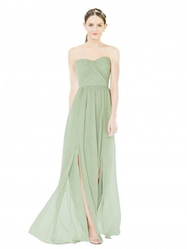 Shop Strapless Draped Bodice Evening Maxi Dress with Front Slits