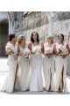 Shop Chiffon Long Champagne Evening Dress with Sexy High Slit and Front Ruffles