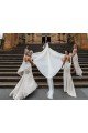 Shop Chiffon Long Champagne Evening Dress with Sexy High Slit and Front Ruffles