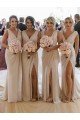 Shop Chiffon Long Champagne Evening Dress with Sexy High Slit and Front Ruffles