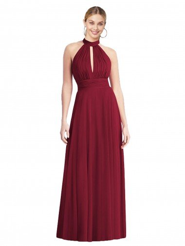 Shop High-Neck Open Back Shirred Halter Evening Maxi Dress