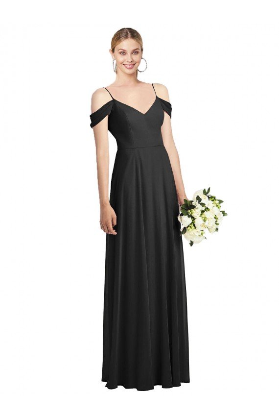 Shop Cold-Shoulder V-Back Chiffon Evening Maxi Dress