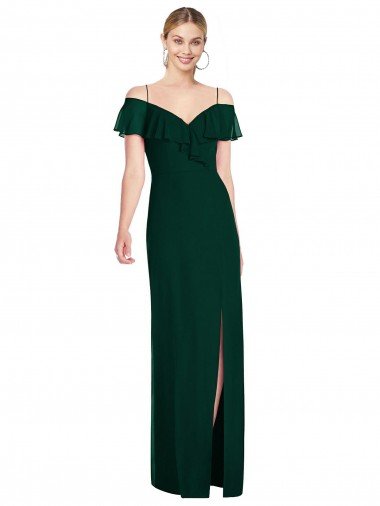 Shop Ruffled Cold-Shoulder Maxi Chiffon Evening Dress