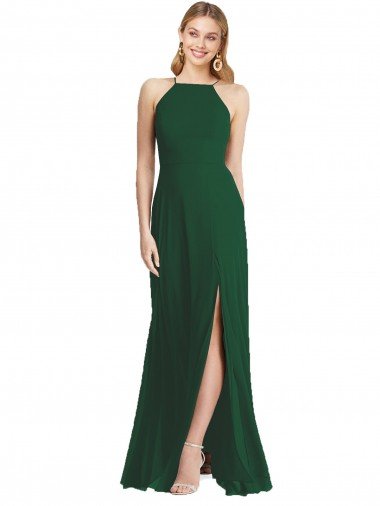 Shop High-Neck Evening Maxi Dress with Front Slit