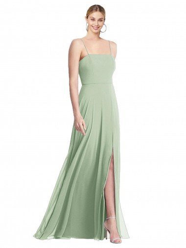 Shop Sleek Spaghetti Straps Low Back Square Neck Maxi Chiffon Evening Dress