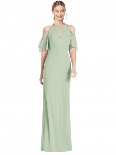 Shop Ruffle Cold-Shoulder Mermaid Chiffon Evening Maxi Dress