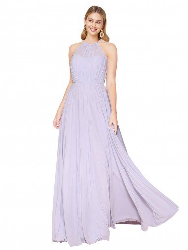 Shop High Neck Halter Shirred Chiffon Evening Dress