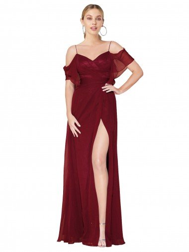 Shop Cold Shoulder Long Mermaid Chiffon Evening Dress with Straps