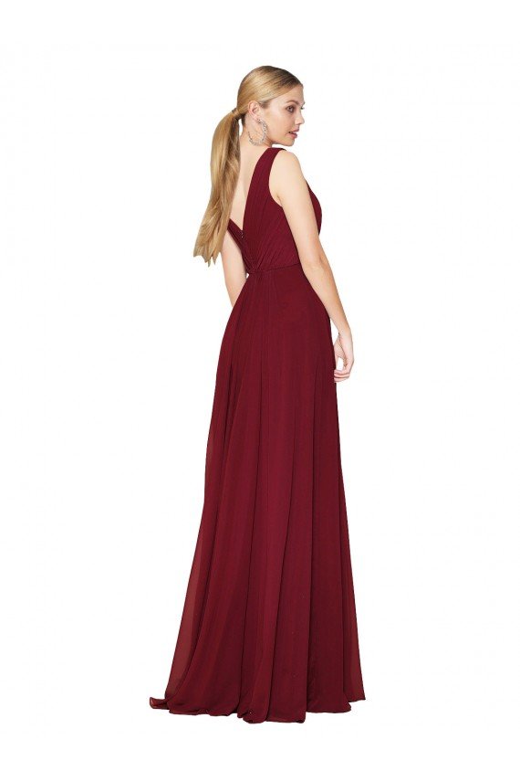 Shop Draped A-Line V-Neck Floor Length Chiffon Evening Dress