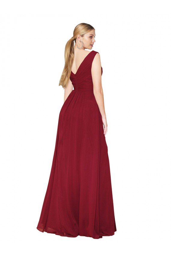 Shop Draped Mermaid Long V-Neck Chiffon Evening Dress with High Slit