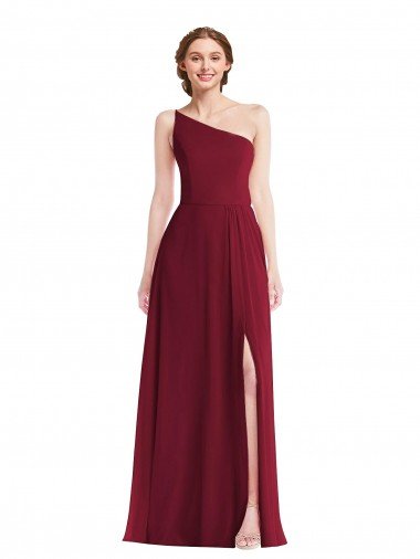 Shop One Shoulder Chiffon Evening Maxi Dress with Shirred Front Slit