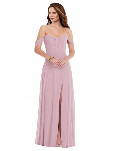 Shop Off the Shoulder Draped Sleeve Evening Maxi Dress with Front Slit