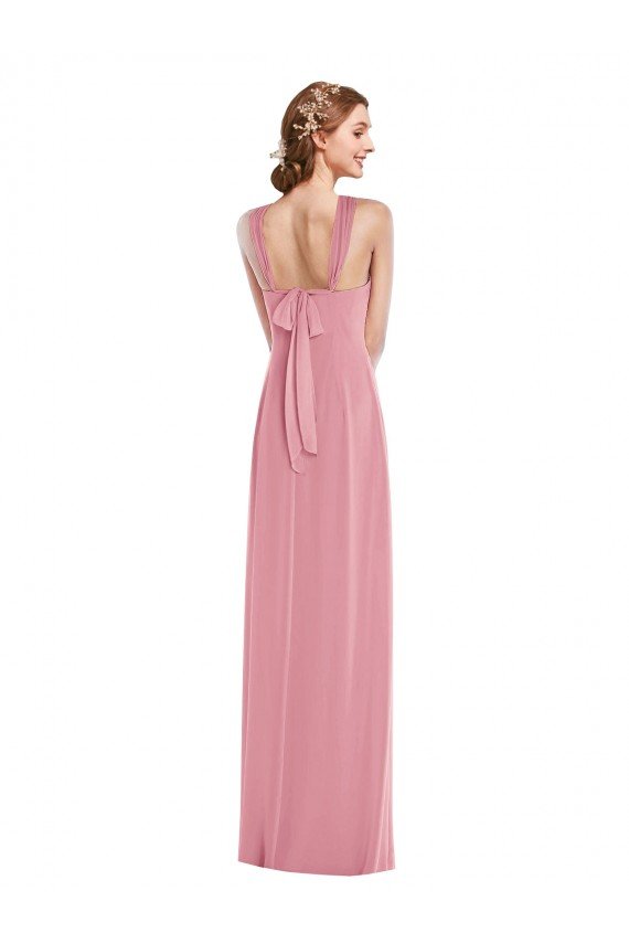 Shop Draped Chiffon Grecian Column Evening Dress with Front Slit