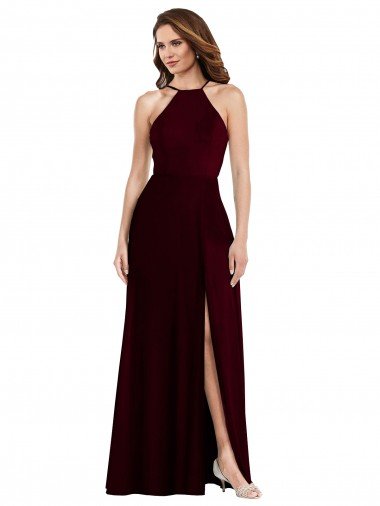 Shop Halter Spaghetti Straps Evening Maxi Dress with Front Slit