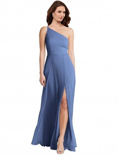 Shop One Shoulder Full Length Evening Maxi Dress with Flirty Slit