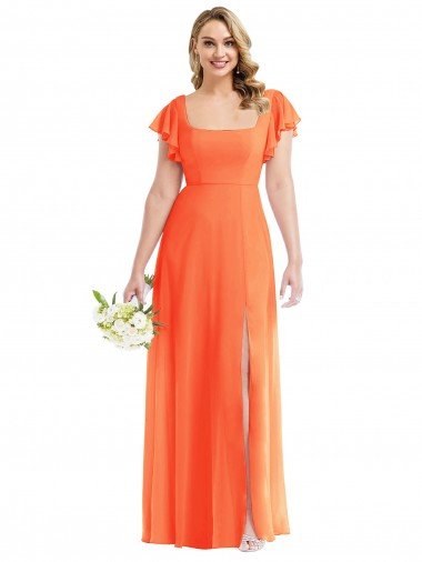 Shop Flutter Sleeves Scoop Open Back Chiffon Evening Maxi Dress