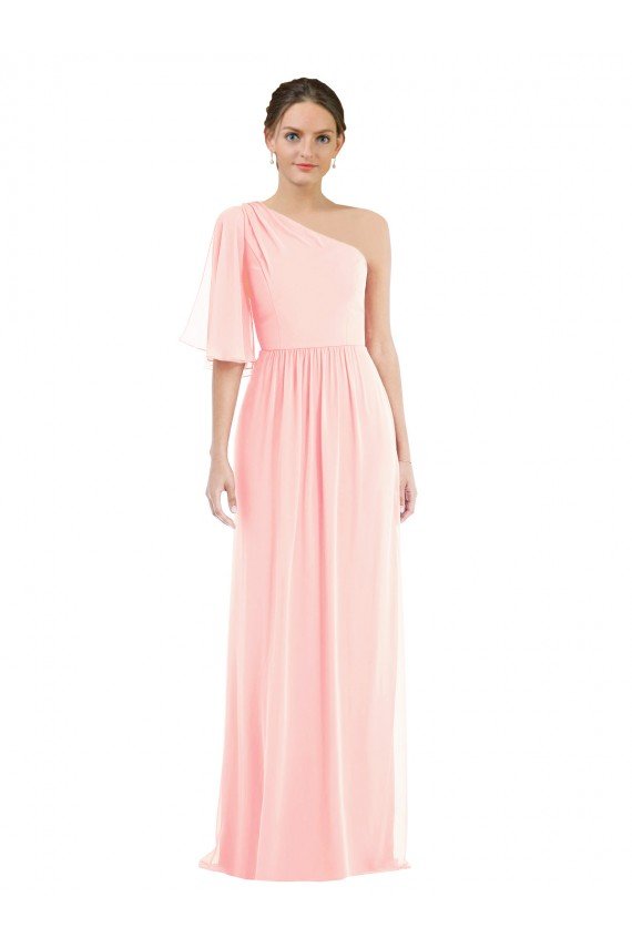 Shop One Shoulder Bell Sleeves Chiffon Evening Maxi Dress