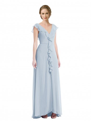 Shop Ruffle Trimmed V Back Chiffon Evening Maxi Dress