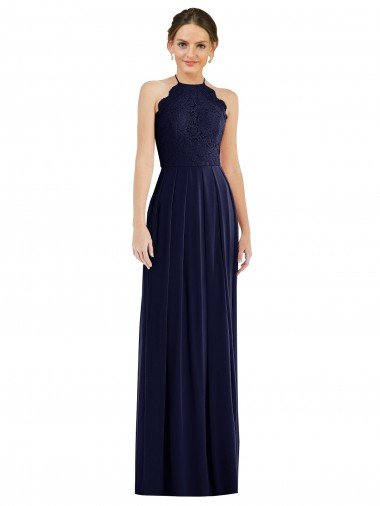 Shop Tie Neck Lace Halter Pleated Skirt Evening Maxi Dress
