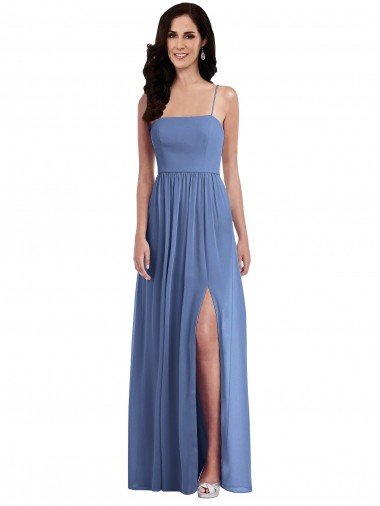Shop Slim Spaghetti Straps Chiffon Evening Dress with Front Slit