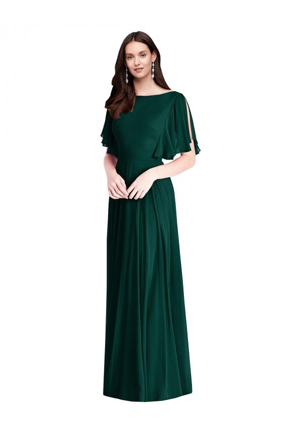 Shop Backless Floor Length Split Sleeves Evening Maxi Dress