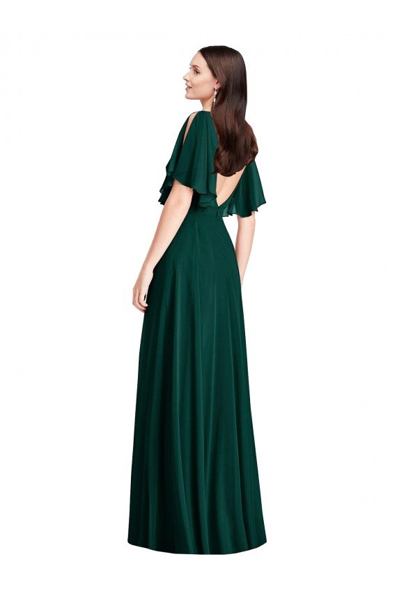 Shop Backless Floor Length Split Sleeves Evening Maxi Dress