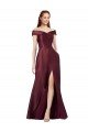 Shop Long Off the Shoulder Satin Evening Dress with Thigh-high Slit