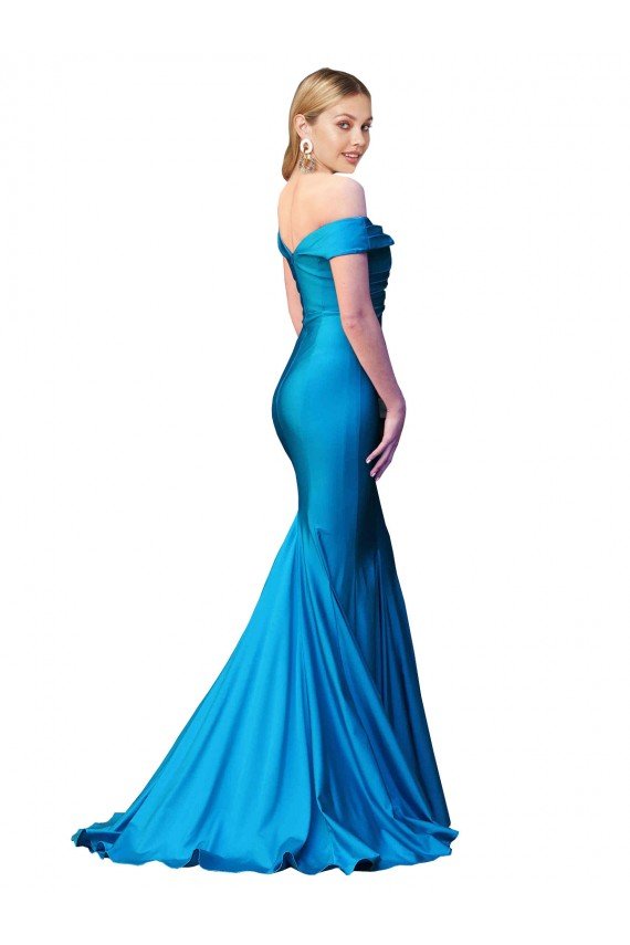 Shop Off the Shoulder Long Chapel Train Satin Evening Dress