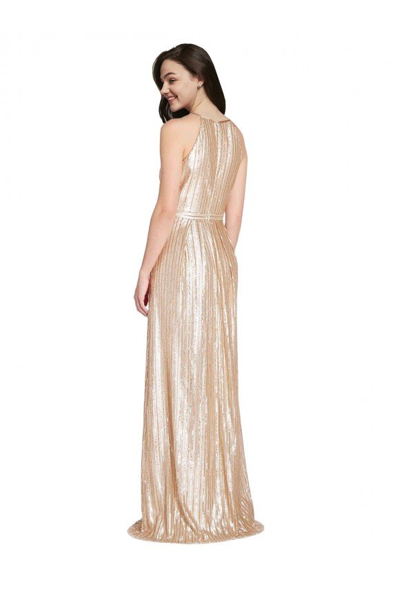 Shop Floor Length Halter Neck Sparkling Sequin Evening Dress with Pleats