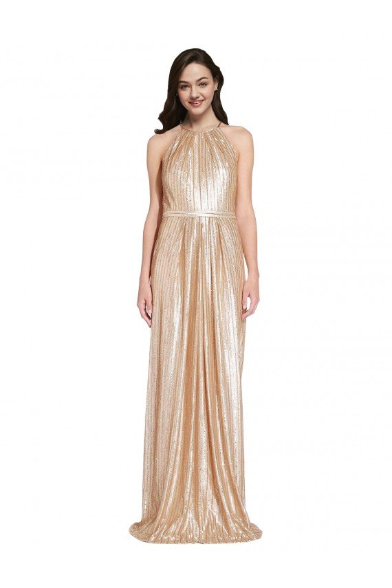 Shop Floor Length Halter Neck Sparkling Sequin Evening Dress with Pleats