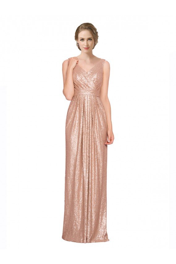 Shop Draped V-Neck Striking Sheath Floor Length Sequin Evening Dress