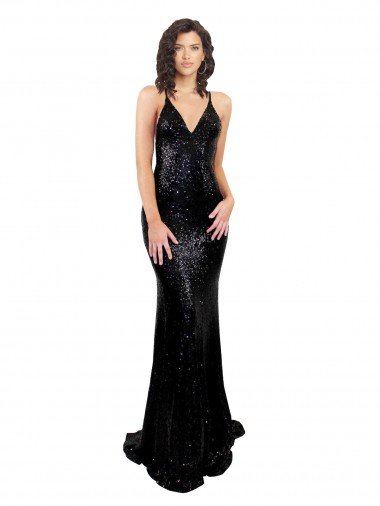 Shop Sleek Fishtail Shaped Open Back Sequin Evening Dress
