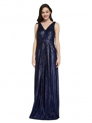 Shop Long V-Neck Sparking Sequin Evening Dress with Low V-Back