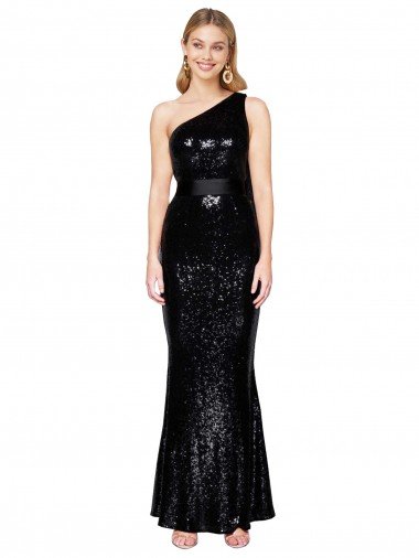 Shop Draped One Shoulder Long Full Length Sequin Evening Dress