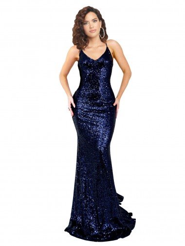 Shop Mermaid V-Neck Low Back Long Sequin Evening Dress