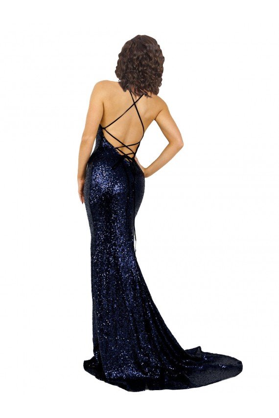 Shop Mermaid V-Neck Low Back Long Sequin Evening Dress