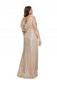 Shop Deep V-Neck Sleeveless Sparkling Sequin Evening Dress with Draped Cowl Back