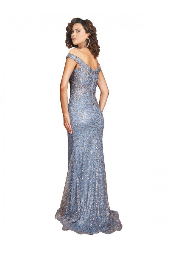 Shop Off the Shoulder Sweetheart Neckline Sequin Evening Dress with Thigh High Slit