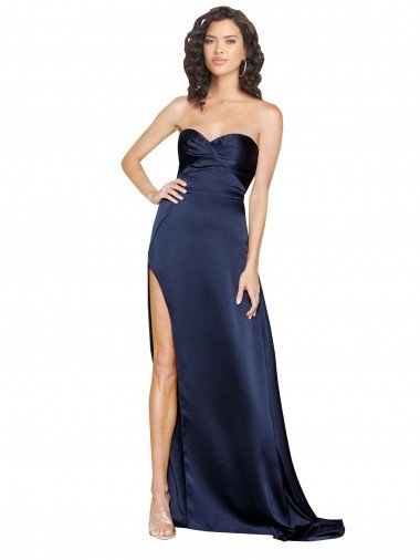 Shop Knotted Sweetheart Silky Satin Evening Dress with High Side Split