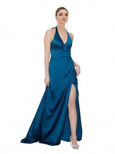 Shop Halter Neck Silky Satin Evening Dress