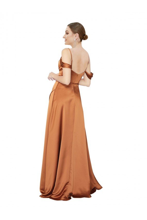 Shop Silky Satin Evening Dress with Bustier Bodice