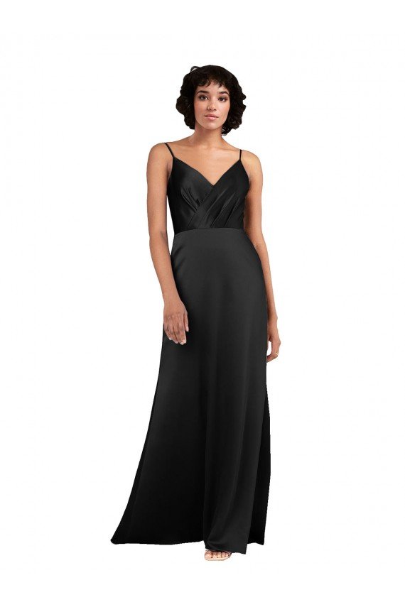 Shop Full Length V-Neckline Silky Satin Evening Dress with Spaghetti Straps