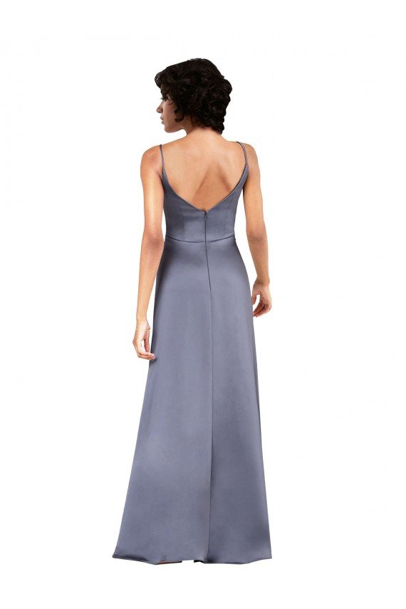 Shop Full Length V-Neckline Silky Satin Evening Dress with Spaghetti Straps
