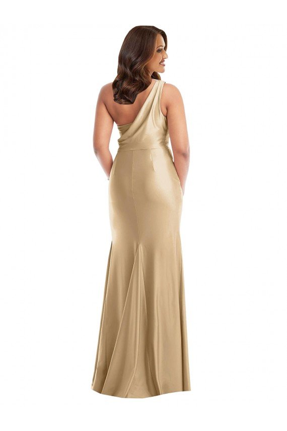Shop One Shoulder Asymmetrical Cowl Back Silky Satin Mermaid Evening Dress