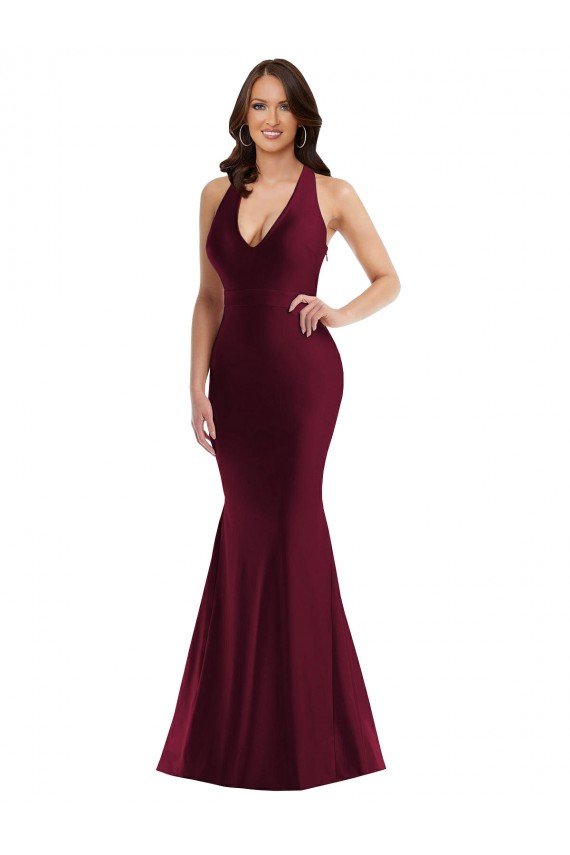Shop Plunge Neckline Cutout Low Back Silky Satin Mermaid Evening Dress