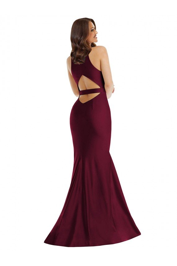 Shop Plunge Neckline Cutout Low Back Silky Satin Mermaid Evening Dress