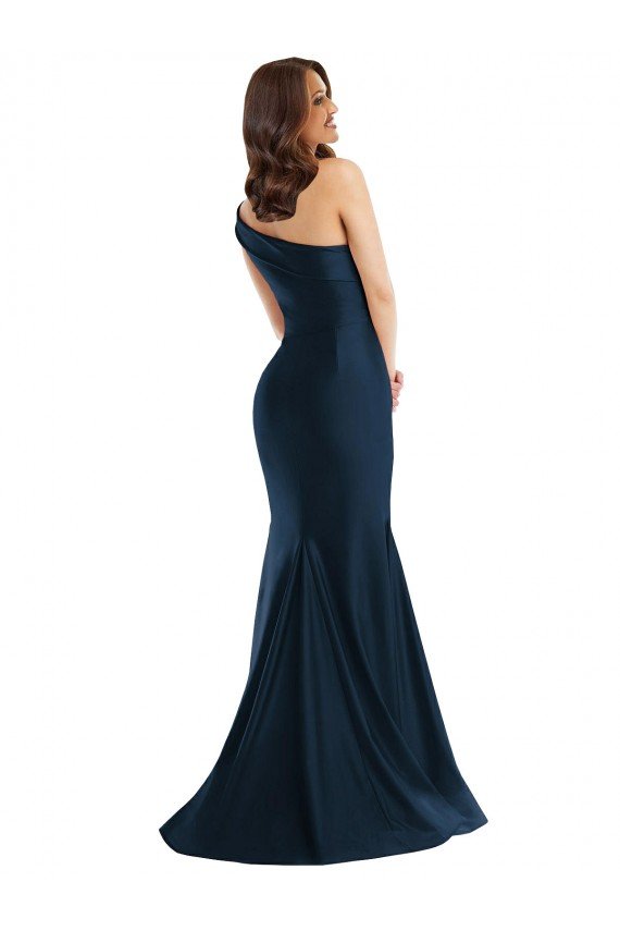 Shop Bias-Cuff One Shoulder Silky Satin Mermaid Evening Dress with Side Slit