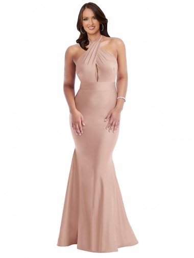 Shop Criss Cross Halter Open Back Silky Satin Mermaid Evening Dress